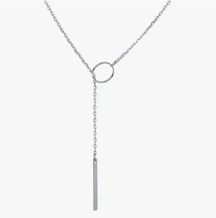 Round Stick Pendant Necklace - Stainless Steel