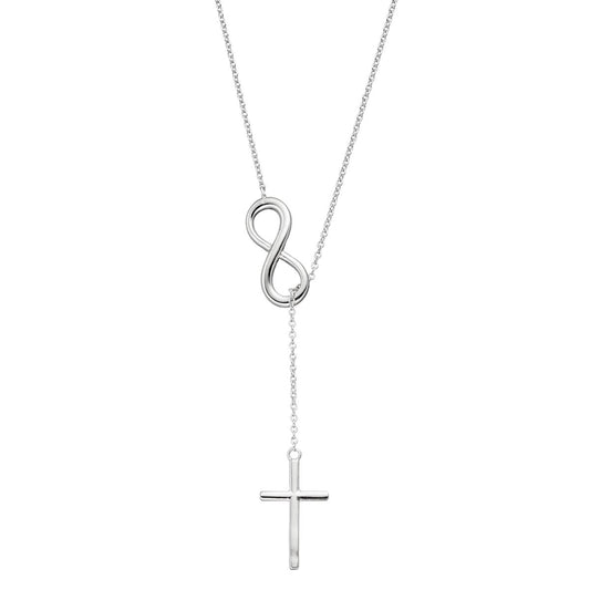 Infinity Cross Lariat Necklace - 925 Sterling Silver