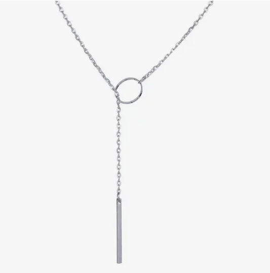 Round Stick Pendant Necklace - Stainless Steel