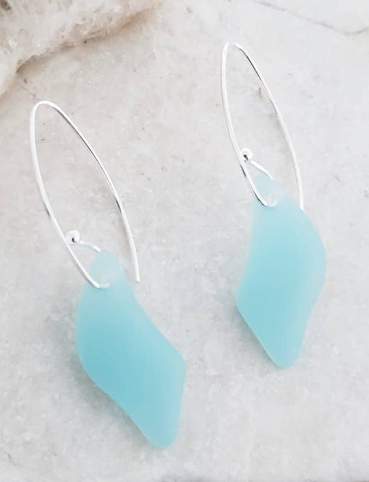 Eco Sea Glass Marquis Splash Earrings - Sea Foam